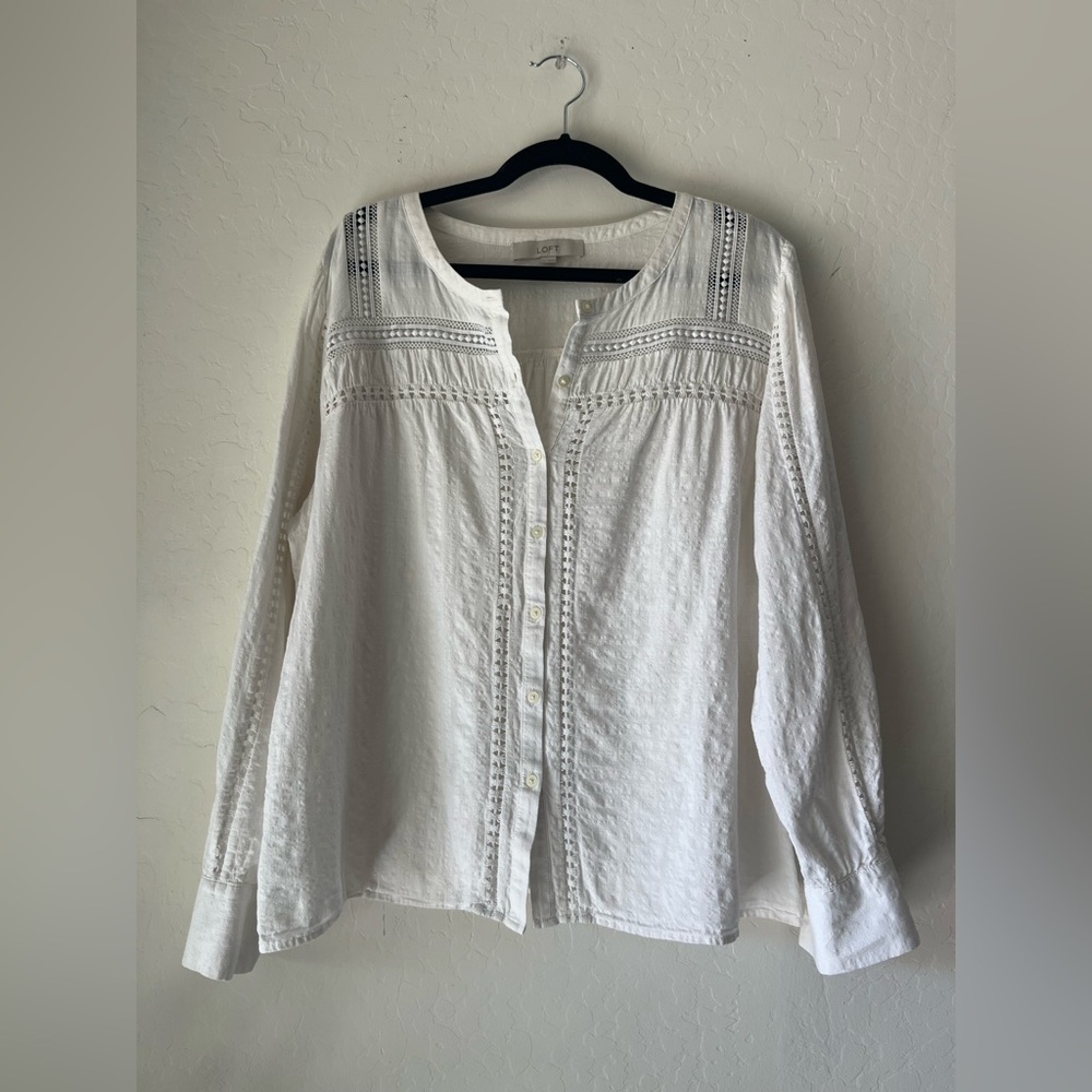 LOFT Ivory Textured Button-Down Blouse